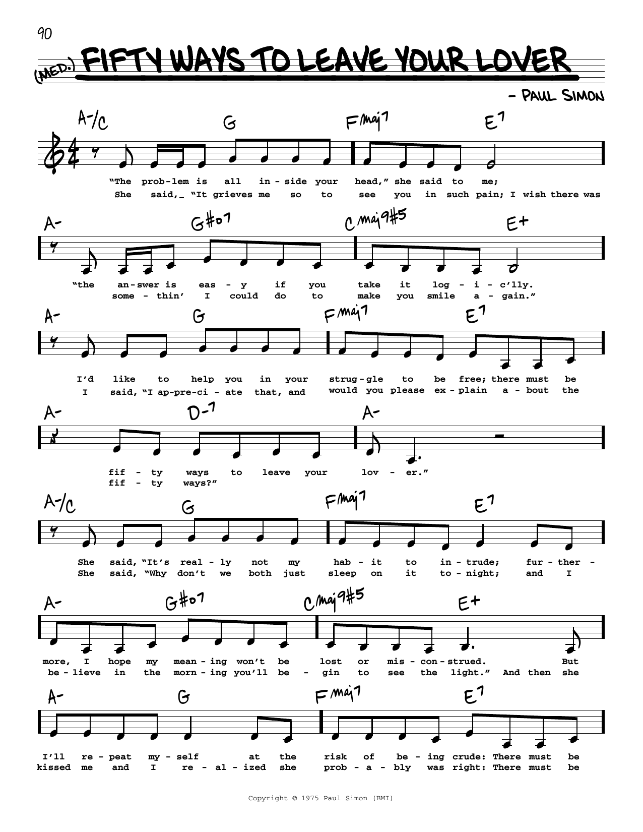 Simon & Garfunkel Fifty Ways To Leave Your Lover (Low Voice) Sheet Music