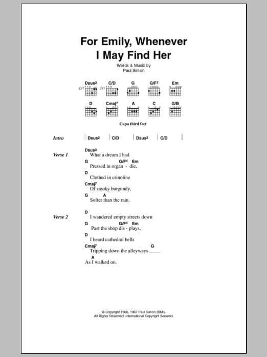 Simon & Garfunkel For Emily, Whenever I May Find Her Sheet Music