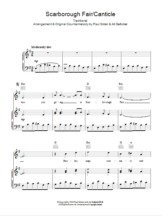 Simon &Garfunkel Scarborough Fair / Canticle Sheet Music