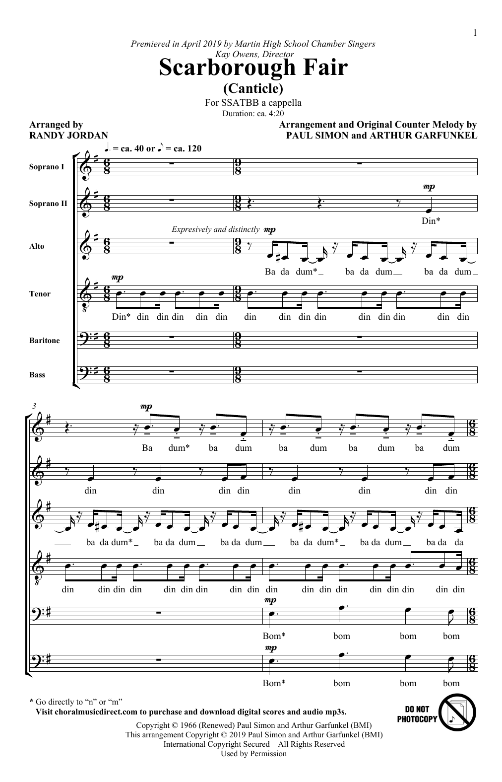 Simon & Garfunkel Scarborough Fair/Canticle (arr. Randy Jordan) Sheet Music