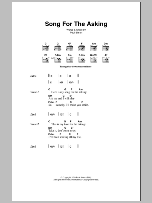 Simon & Garfunkel Song For The Asking Sheet Music