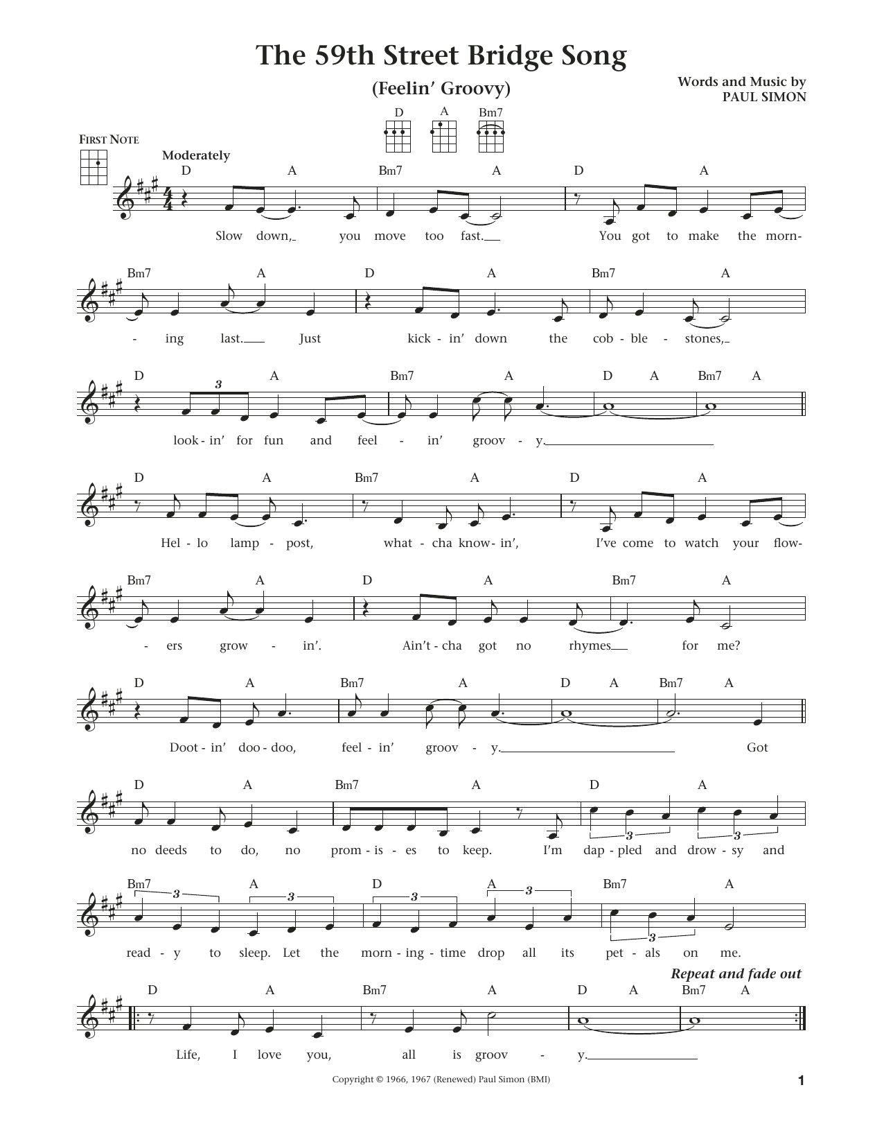 Simon & Garfunkel The 59th Street Bridge Song (Feelin' Groovy) (from The Daily Ukulele) (arr. Liz Sheet Music