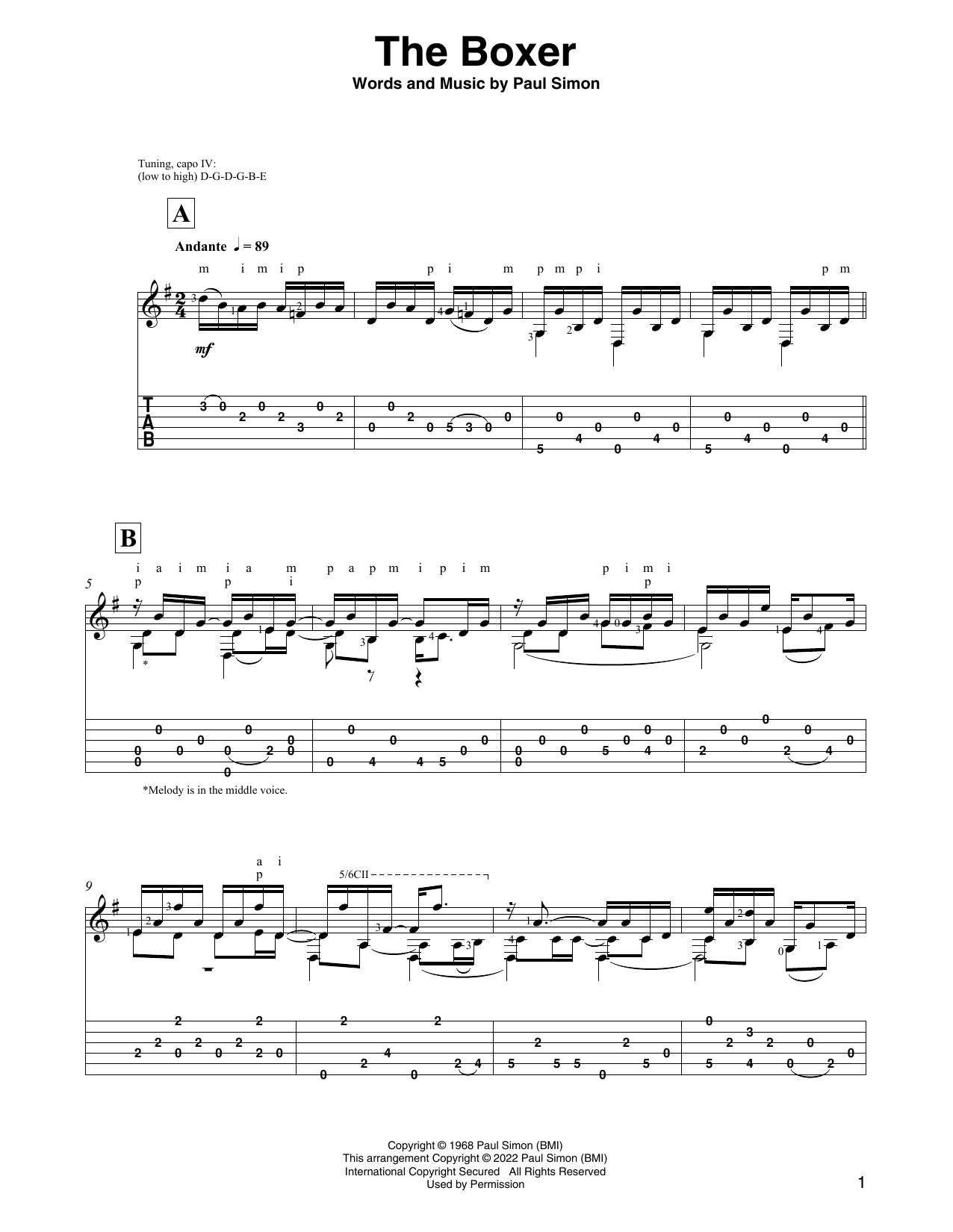 Simon & Garfunkel The Boxer (arr. David Jaggs) Sheet Music