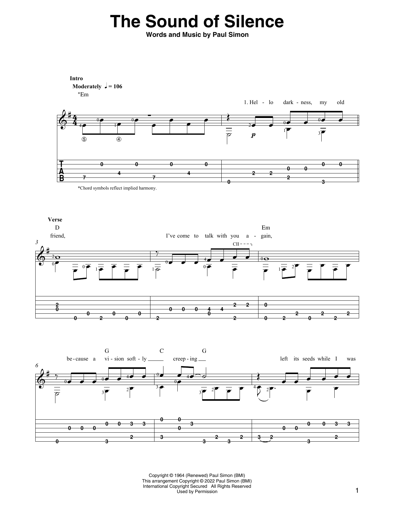 Simon & Garfunkel The Sound Of Silence (arr. Ben Pila) Sheet Music