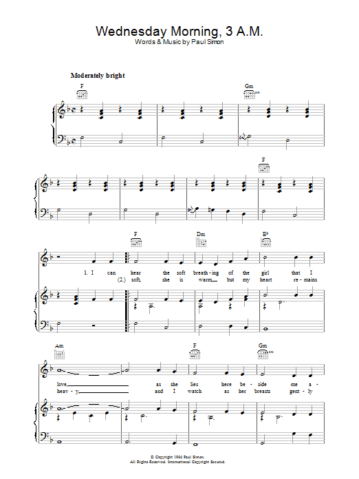 Simon & Garfunkel Wednesday Morning, 3 A.M. Sheet Music