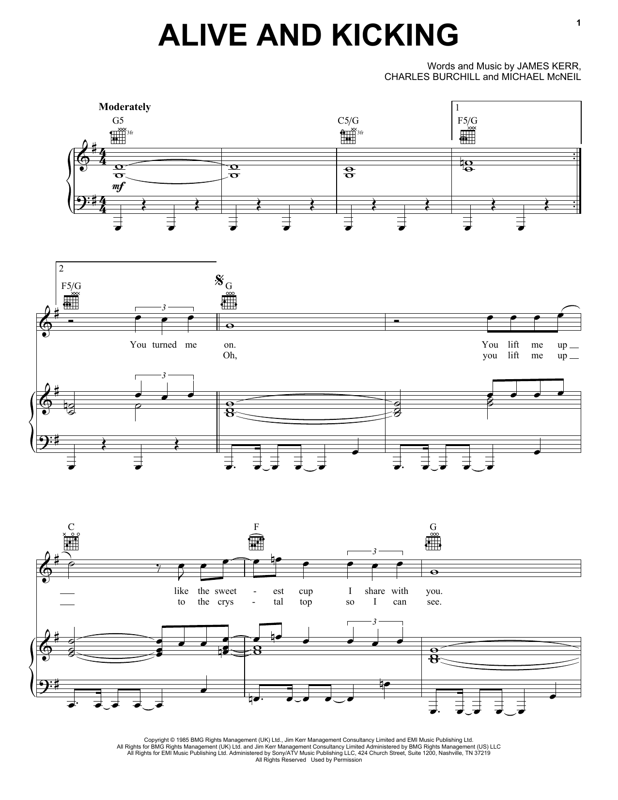 Simple Minds Alive And Kicking Sheet Music