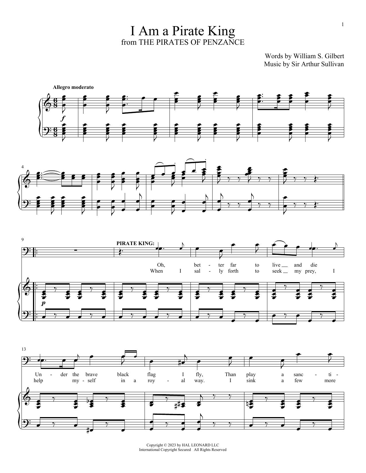 Sir Arthur Sullivan I Am A Pirate King Sheet Music