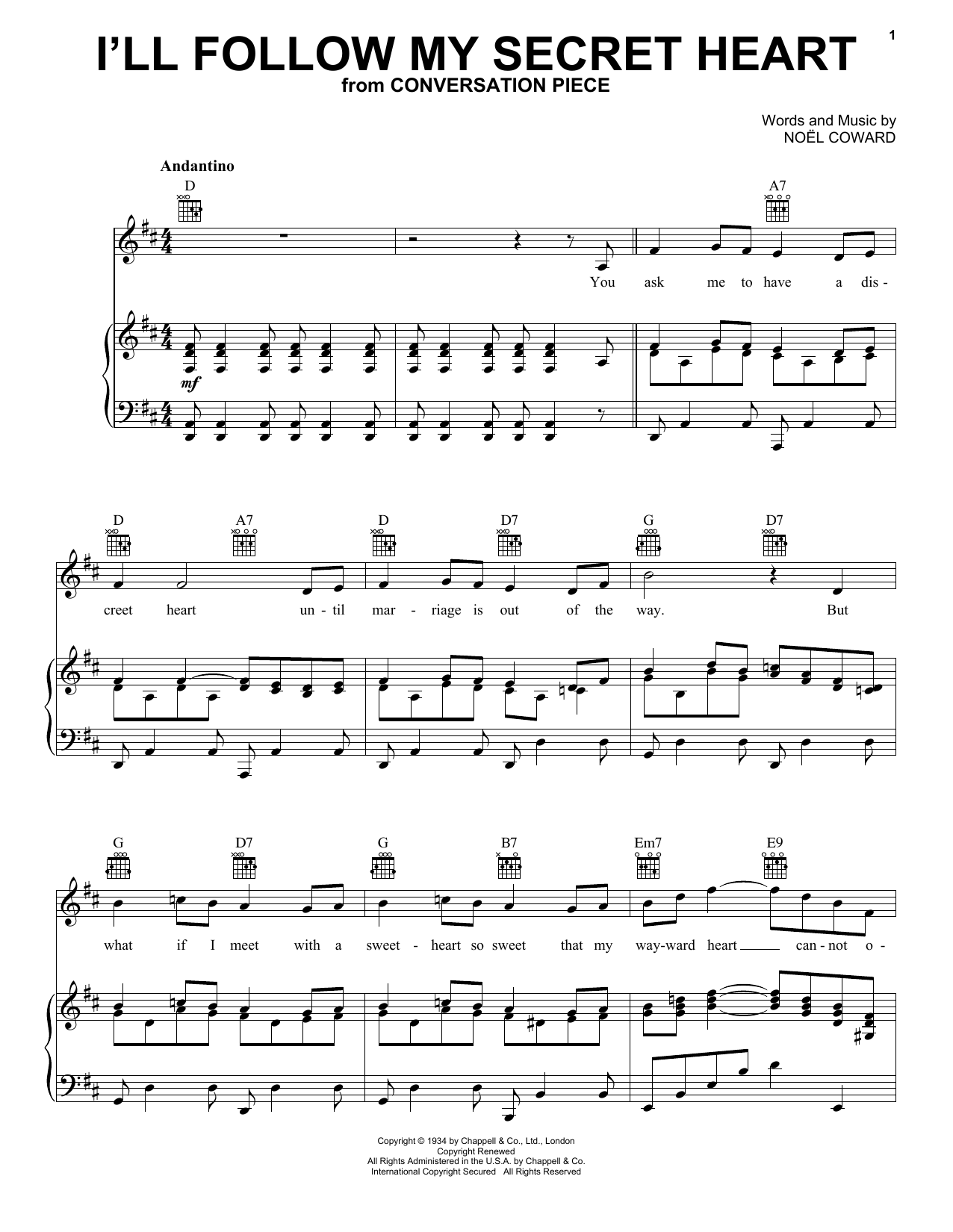 Noel Coward I'll Follow My Secret Heart Sheet Music