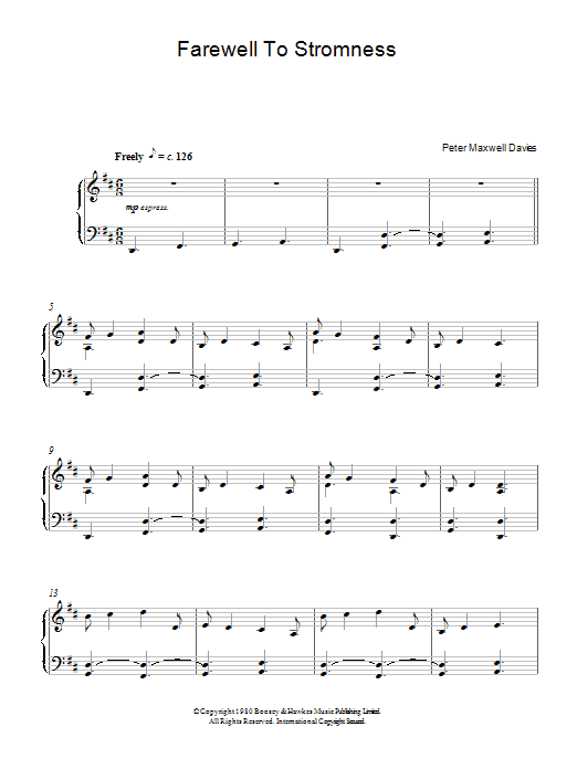 Peter Maxwell Davies Farewell To Stromness Sheet Music