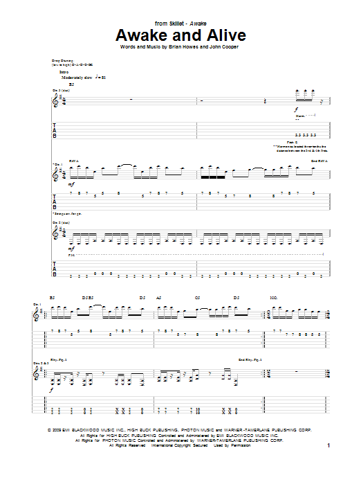 Skillet Awake And Alive Sheet Music