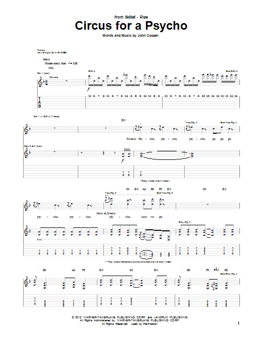 Skillet Circus For A Psycho Sheet Music