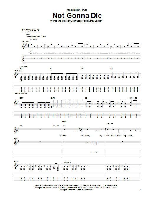 Skillet Not Gonna Die Sheet Music