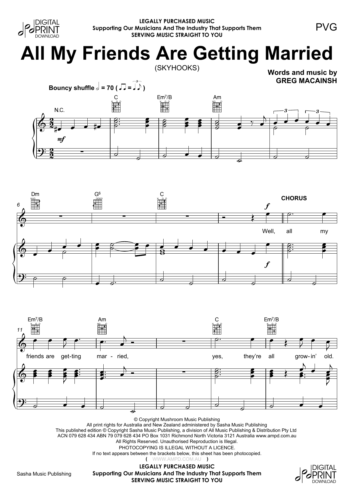 Skyhooks All My Friends Are Getting Married Sheet Music