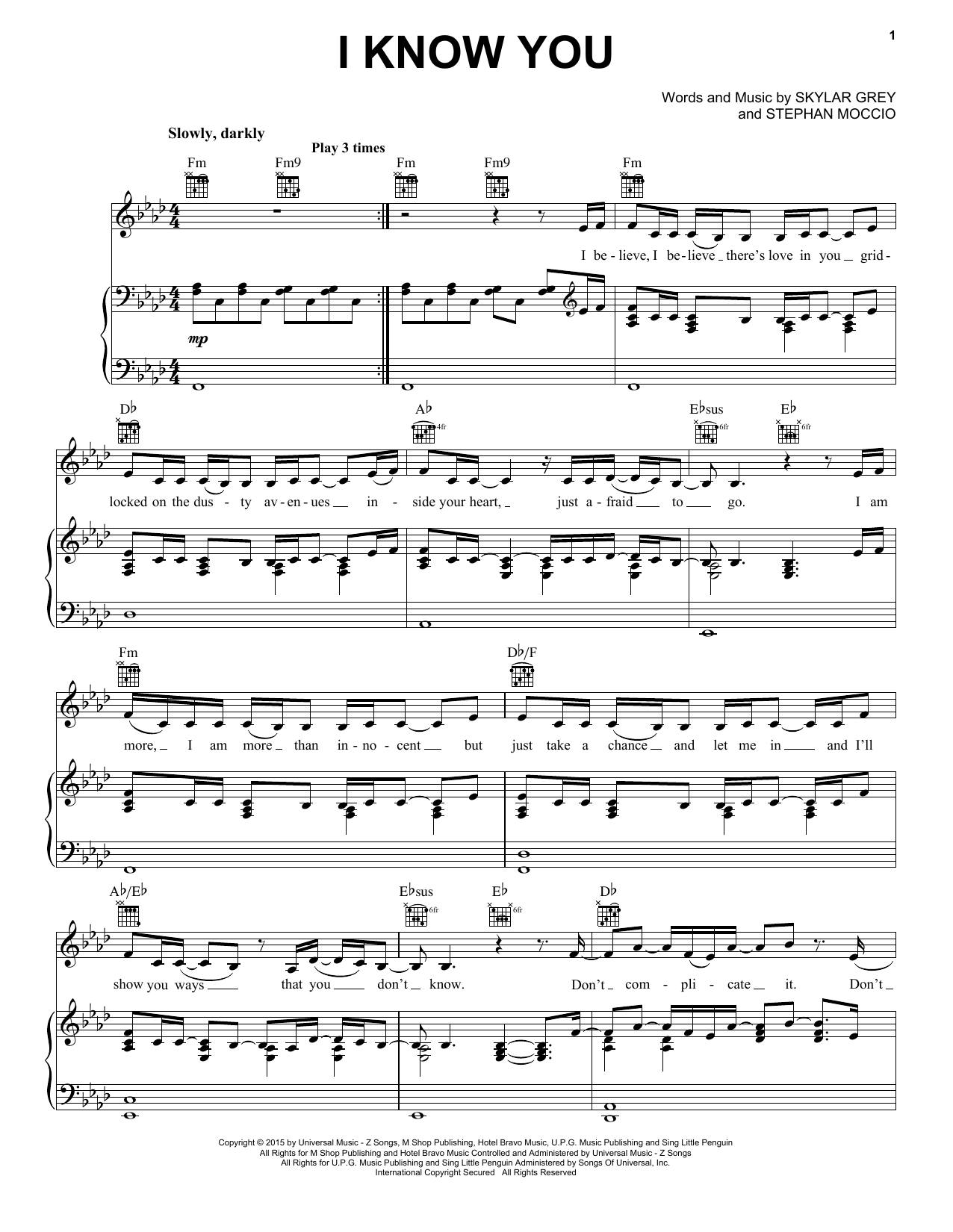 Skylar Grey I Know You Sheet Music