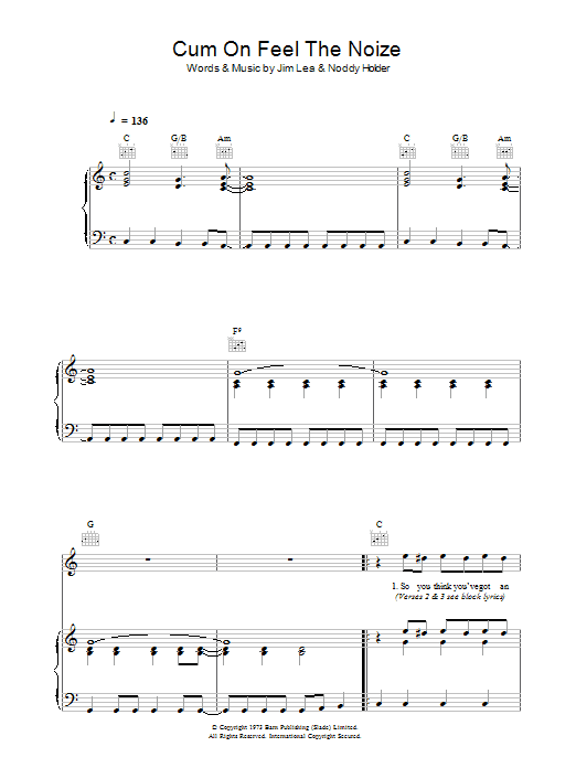 Slade Cum On Feel The Noize Sheet Music