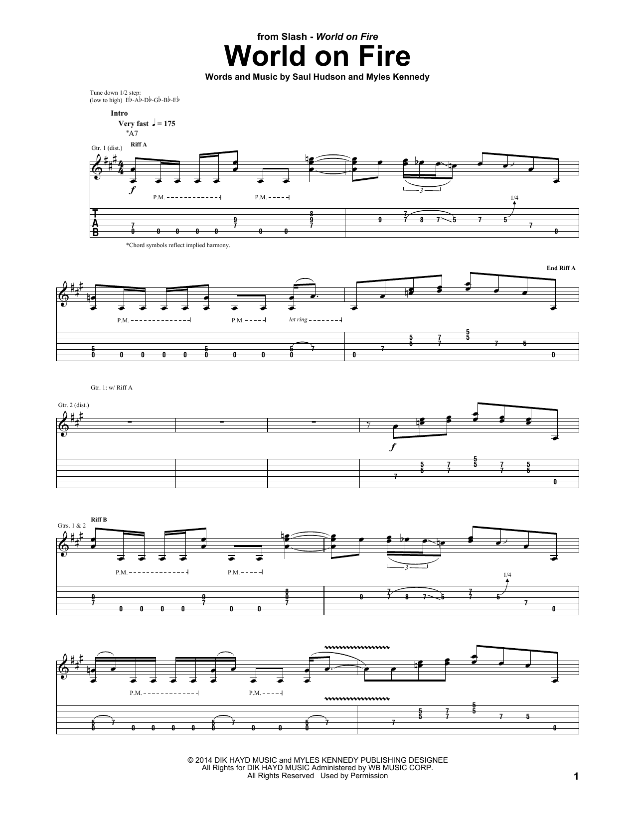 Slash World On Fire Sheet Music