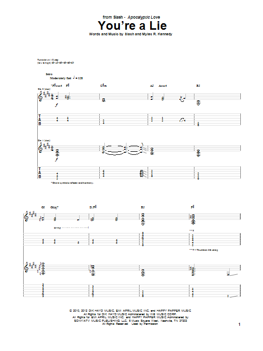 Slash You're A Lie Sheet Music