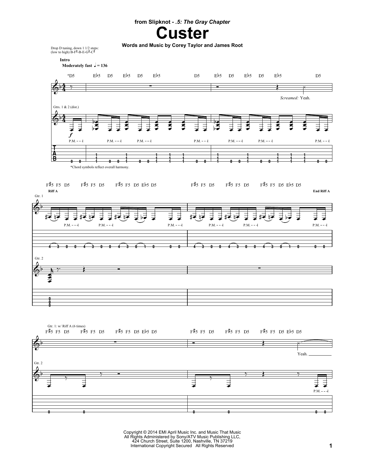 Slipknot Custer Sheet Music