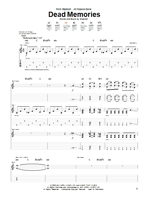 Slipknot Dead Memories Sheet Music