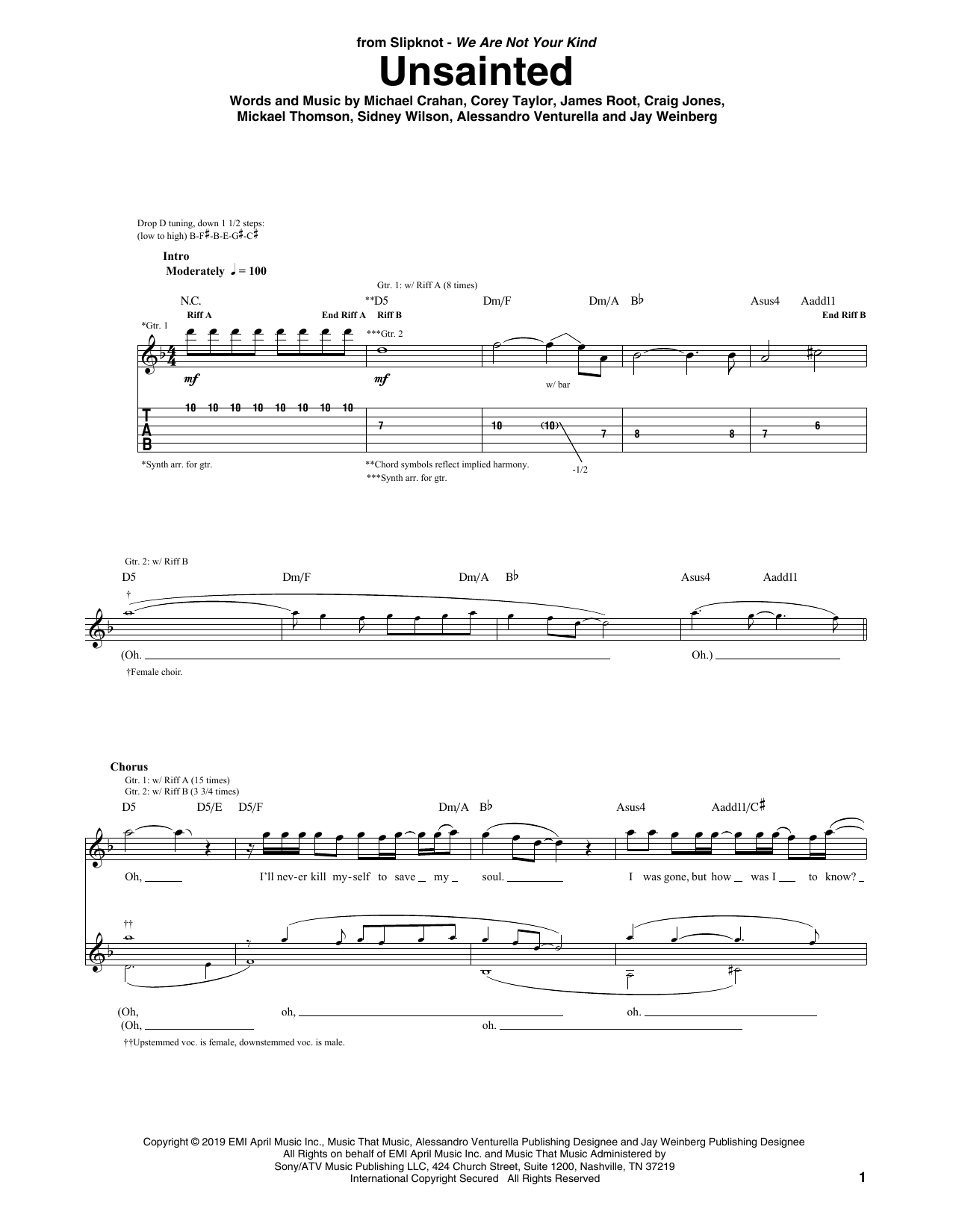 Slipknot Unsainted Sheet Music