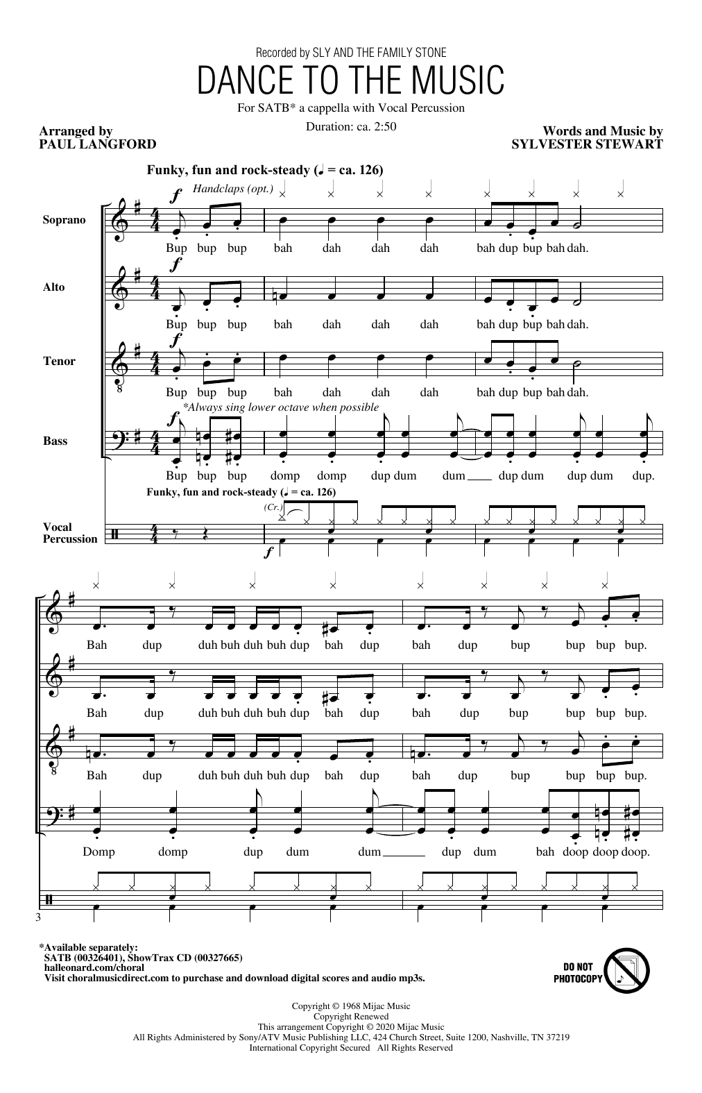 Sly And The Family Stone Dance To The Music (arr. Paul Langford) Sheet Music