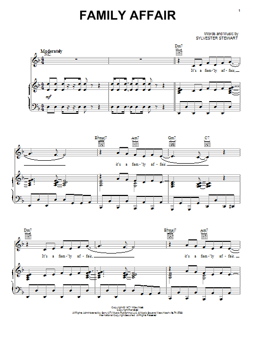 Sly And The Family Stone Family Affair Sheet Music