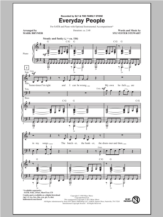 Sly & The Family Stone Everyday People (arr. Mark Brymer) Sheet Music