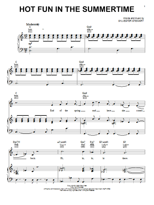 Sly & The Family Stone Hot Fun In The Summertime Sheet Music