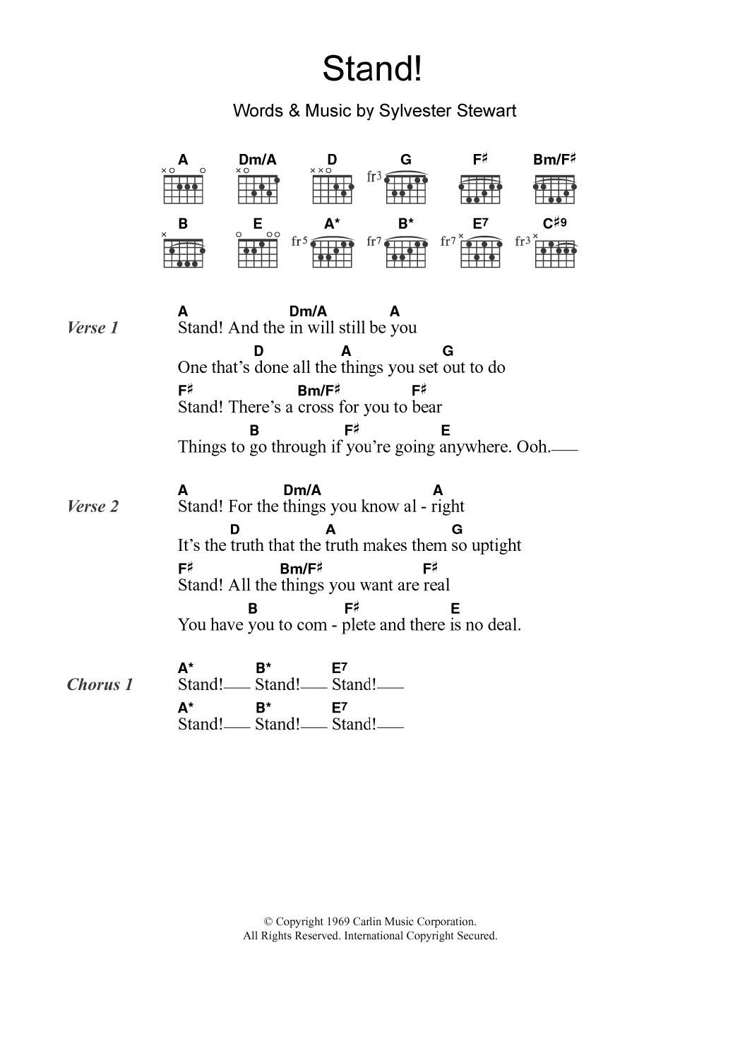 Sly & The Family Stone Stand! Sheet Music