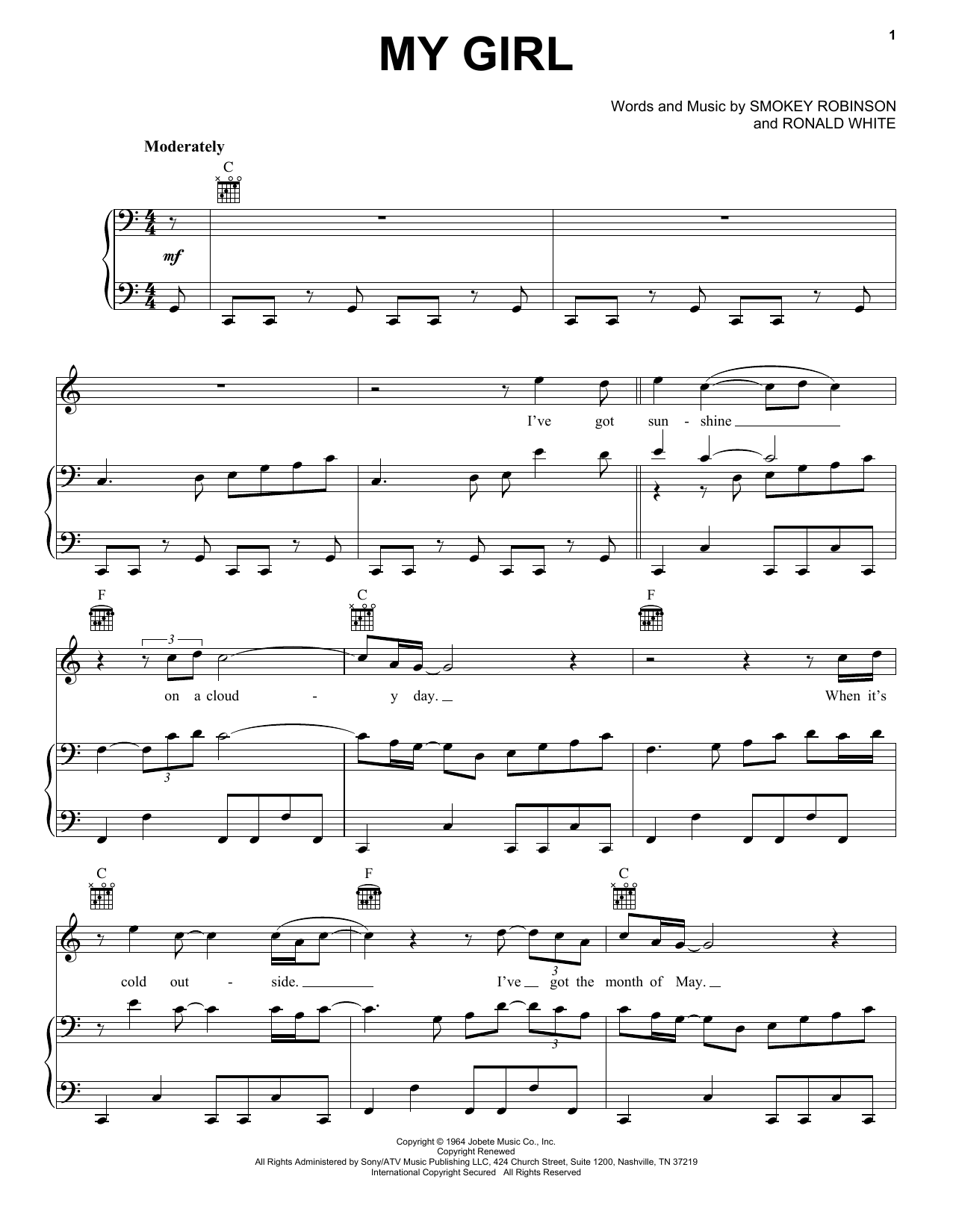 Smokey Robinson My Girl Sheet Music