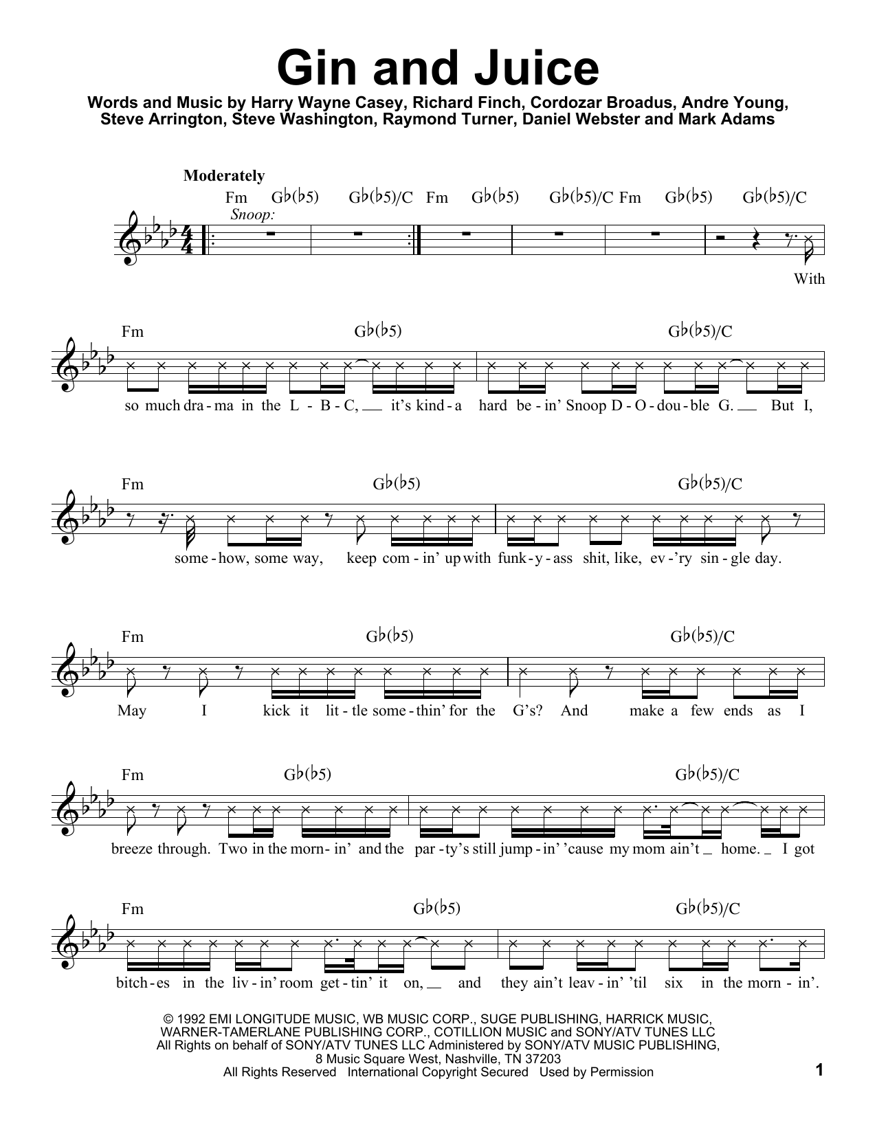 Snoop Dog Gin And Juice Sheet Music