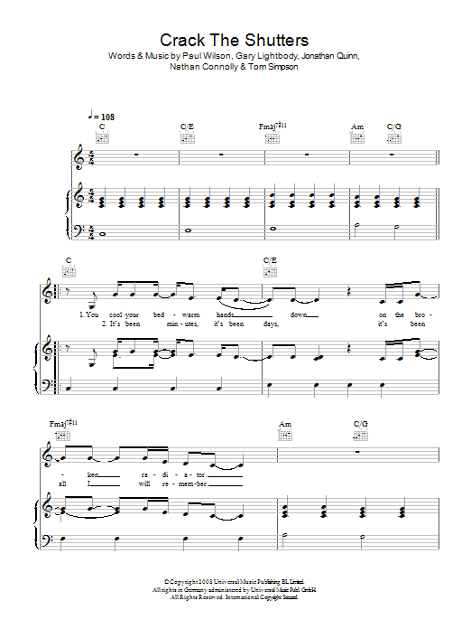 Snow Patrol Crack The Shutters Sheet Music