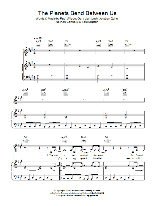 Snow Patrol The Planets Bend Between Us Sheet Music