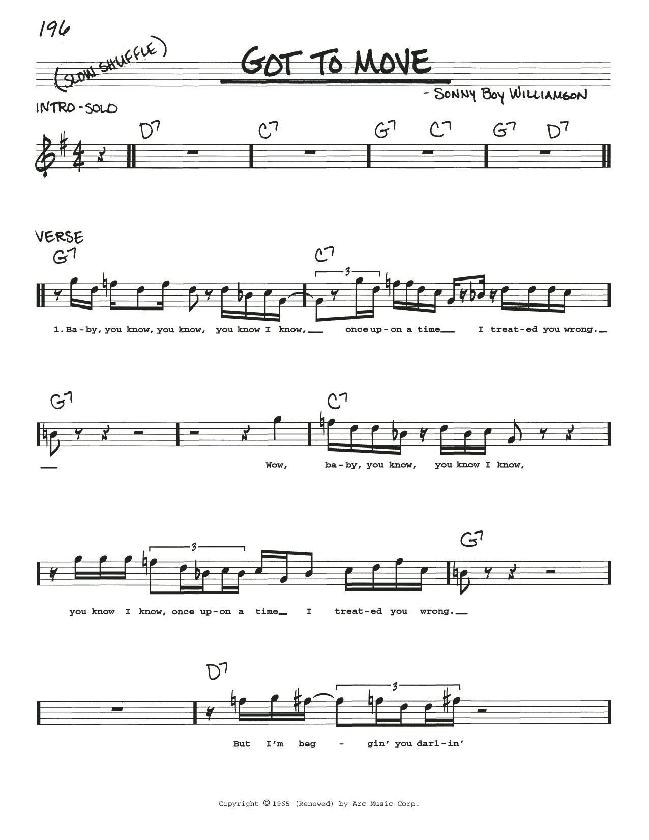 Sonny Boy Williamson Got To Move Sheet Music