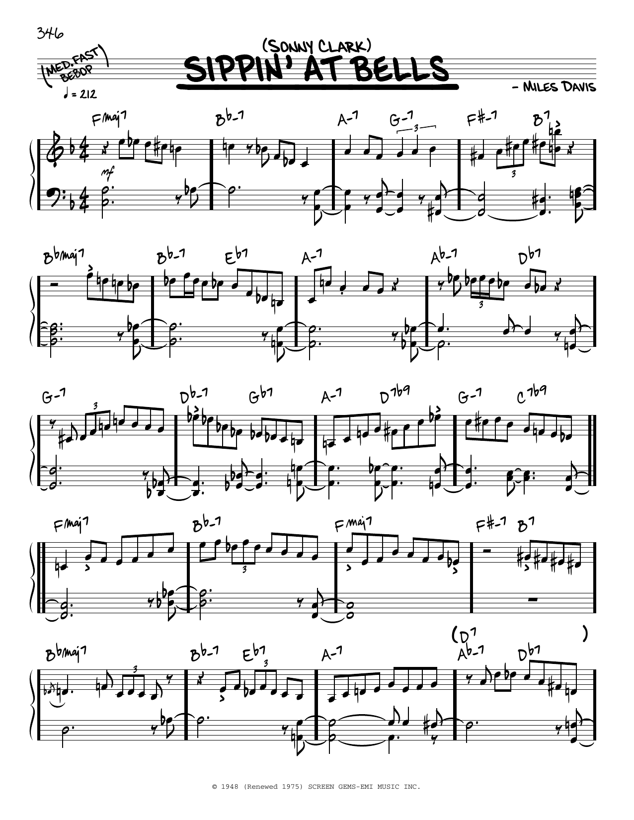 Sonny Clark Sippin' At Bells (solo only) Sheet Music