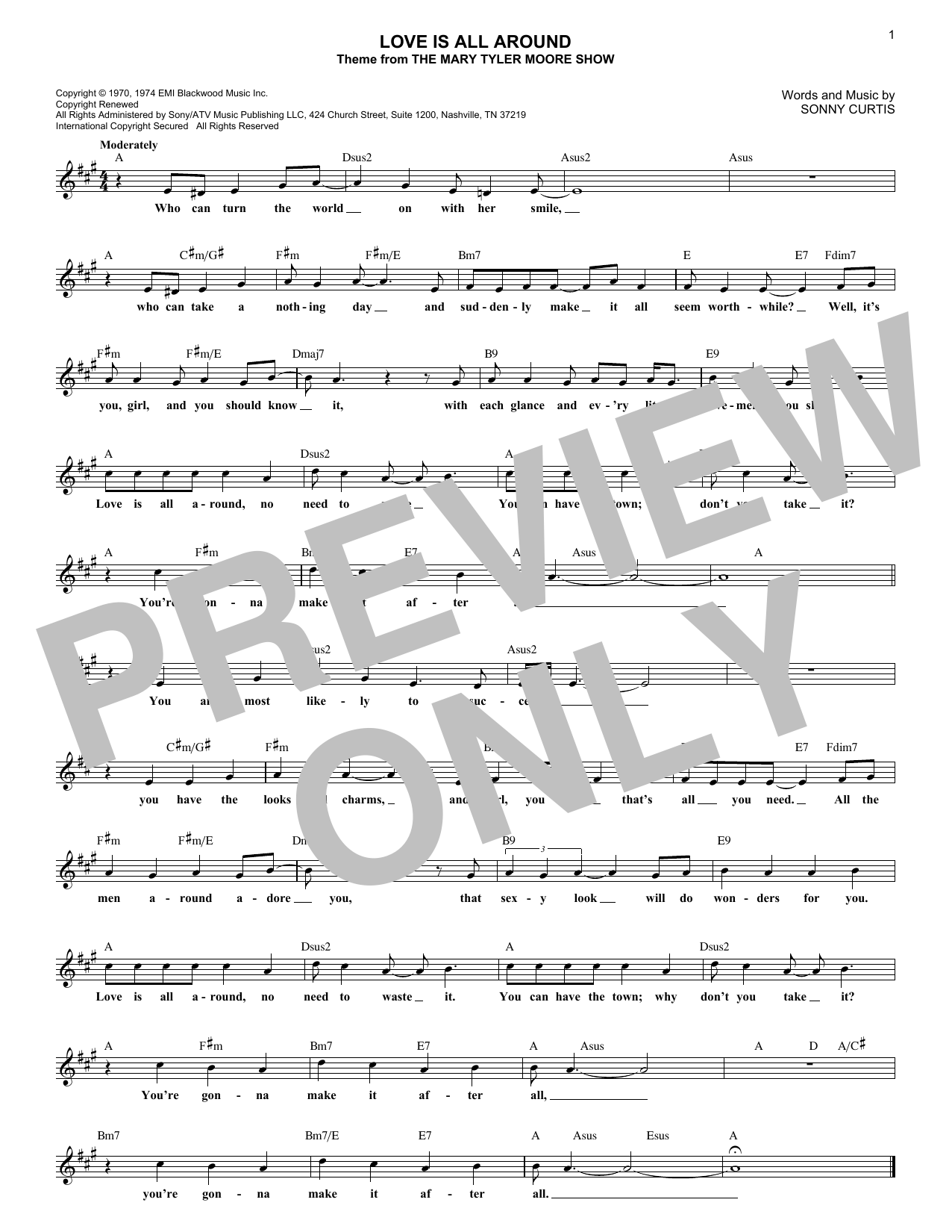 Sonny Curtis Love Is All Around (from The Mary Tyler Moore Show) Sheet Music