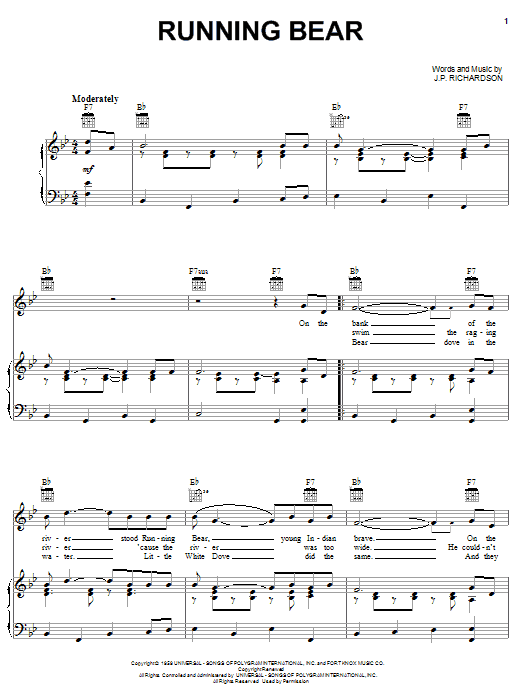 Sonny James Running Bear Sheet Music