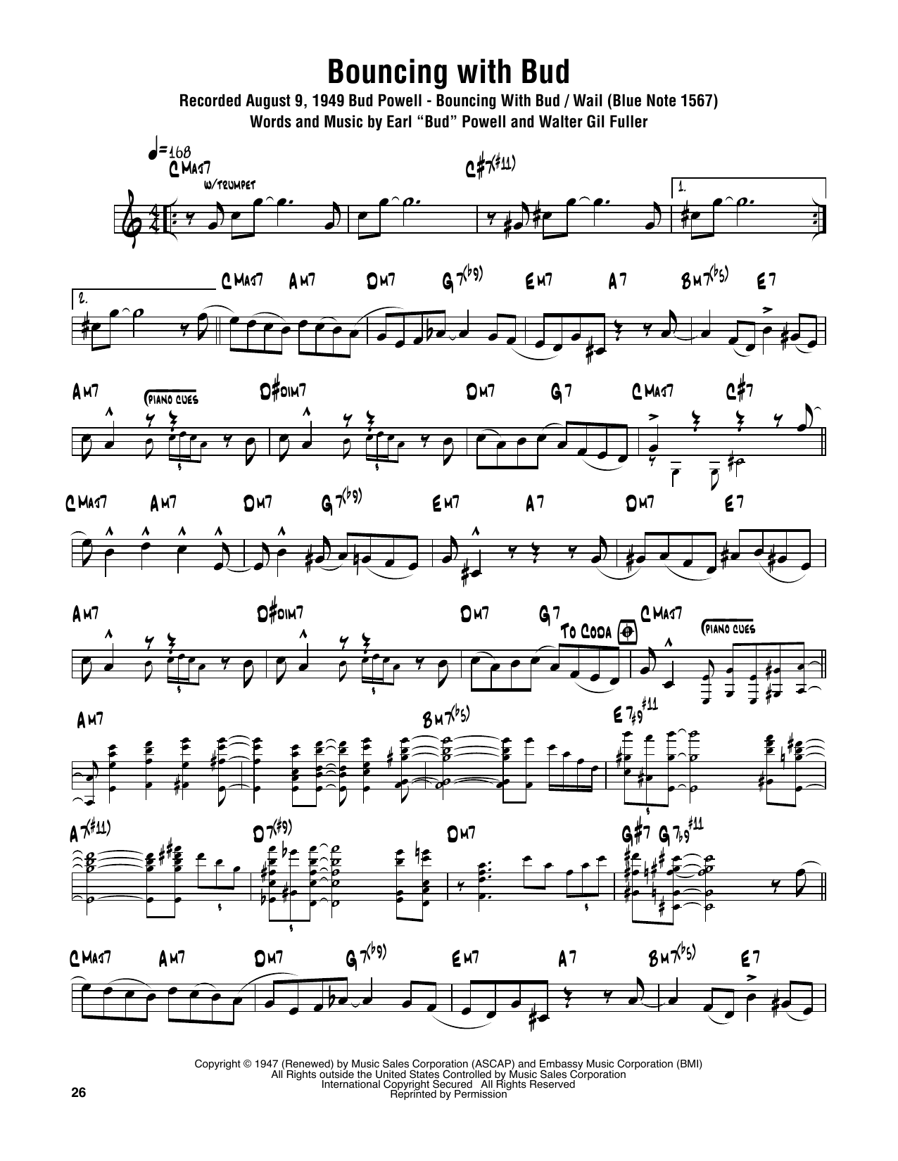 Sonny Rollins Bouncing With Bud Sheet Music
