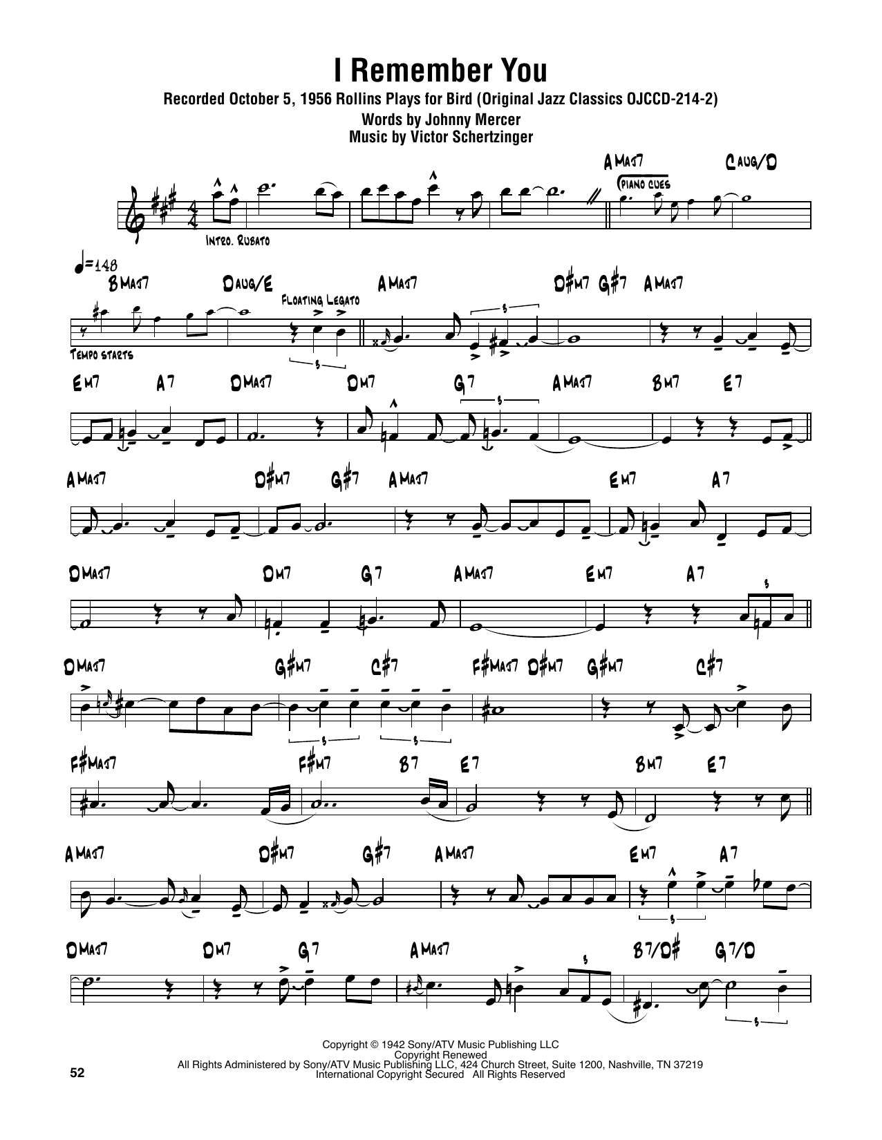 Sonny Rollins I Remember You Sheet Music