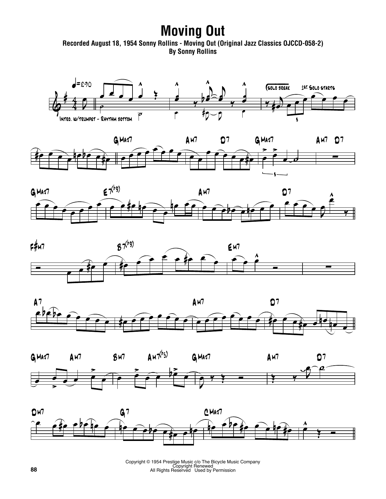 Sonny Rollins Moving Out Sheet Music