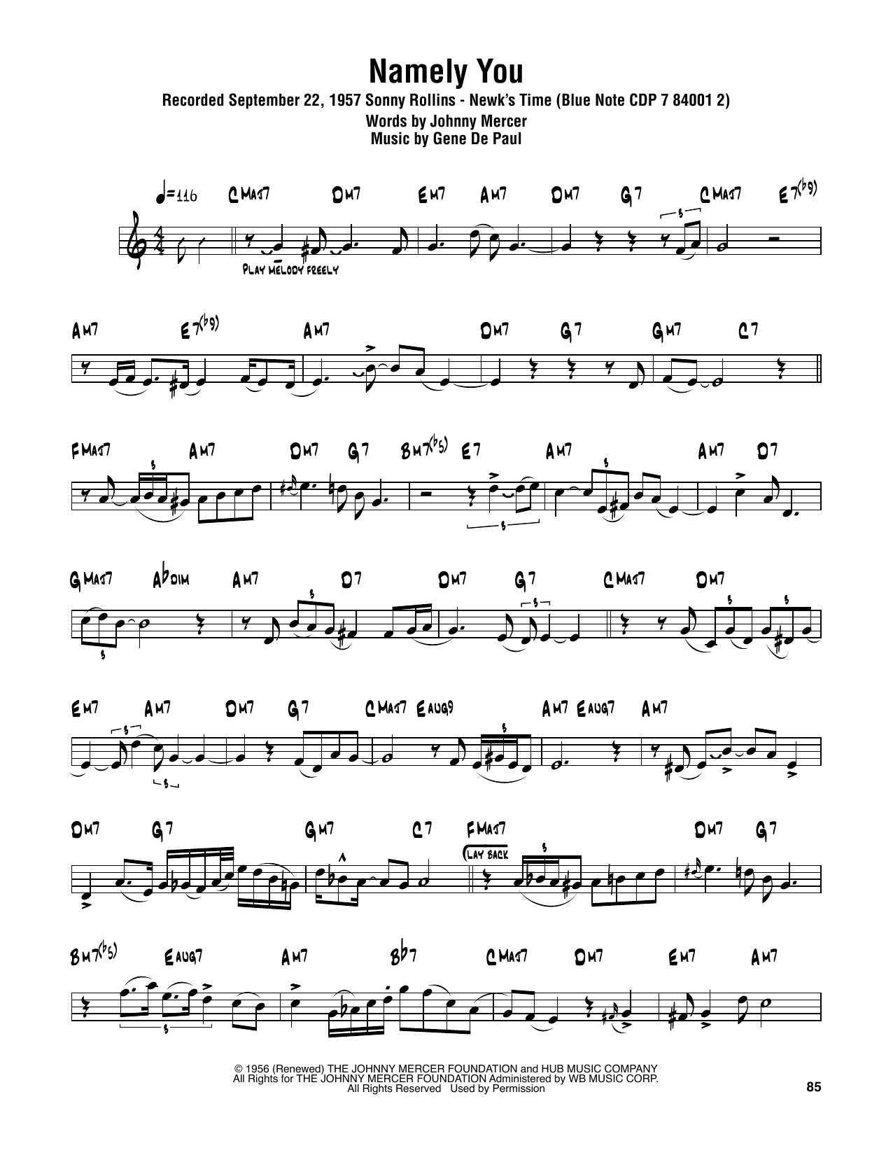 Sonny Rollins Namely You Sheet Music