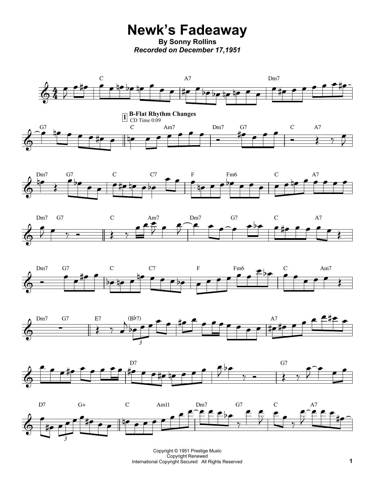 Sonny Rollins Newk's Fadeaway Sheet Music