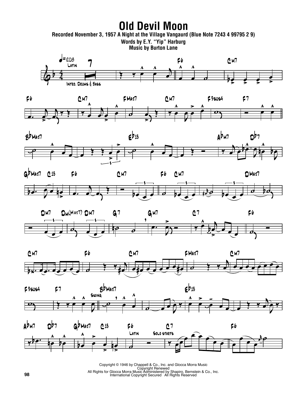 Sonny Rollins Old Devil Moon Sheet Music