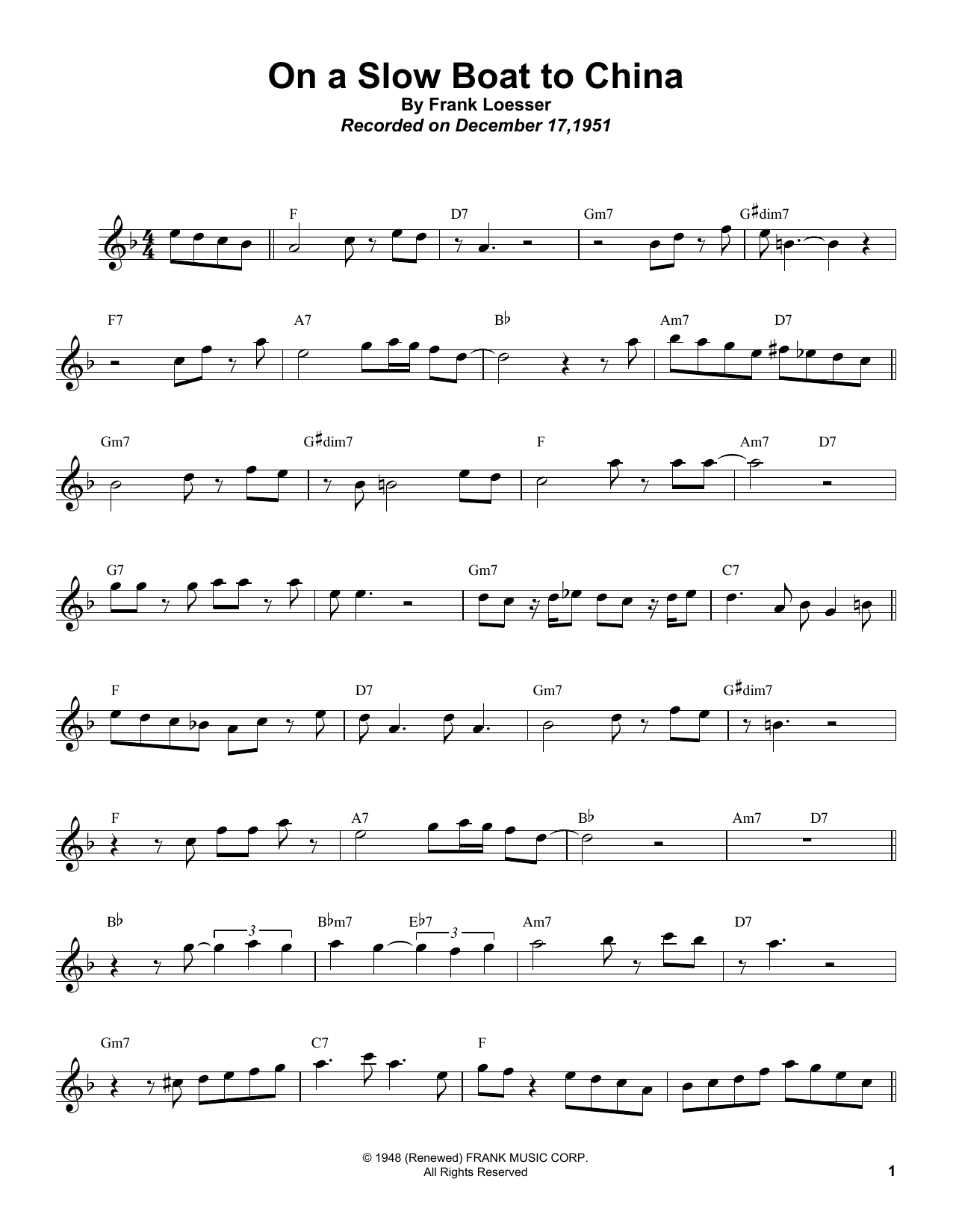 Sonny Rollins On A Slow Boat To China Sheet Music