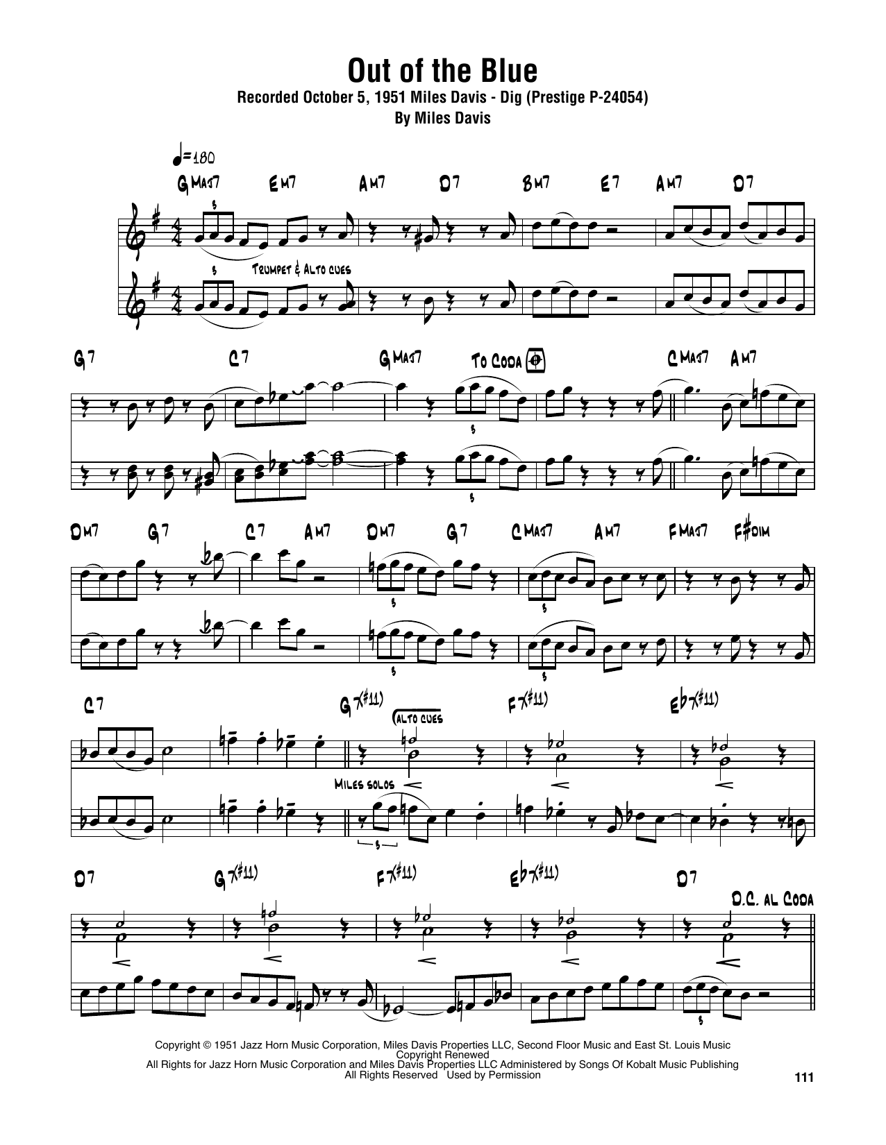 Sonny Rollins Out Of The Blue Sheet Music