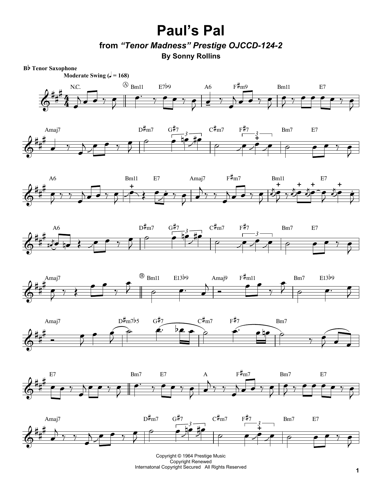 Sonny Rollins Paul's Pal Sheet Music