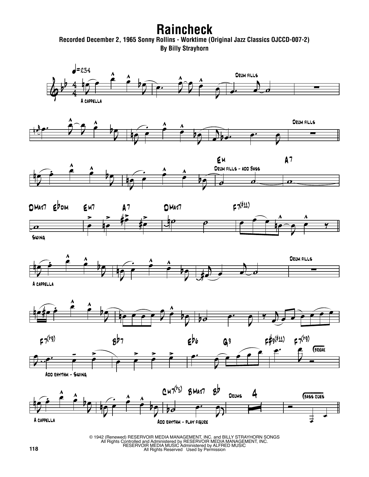 Sonny Rollins Raincheck Sheet Music