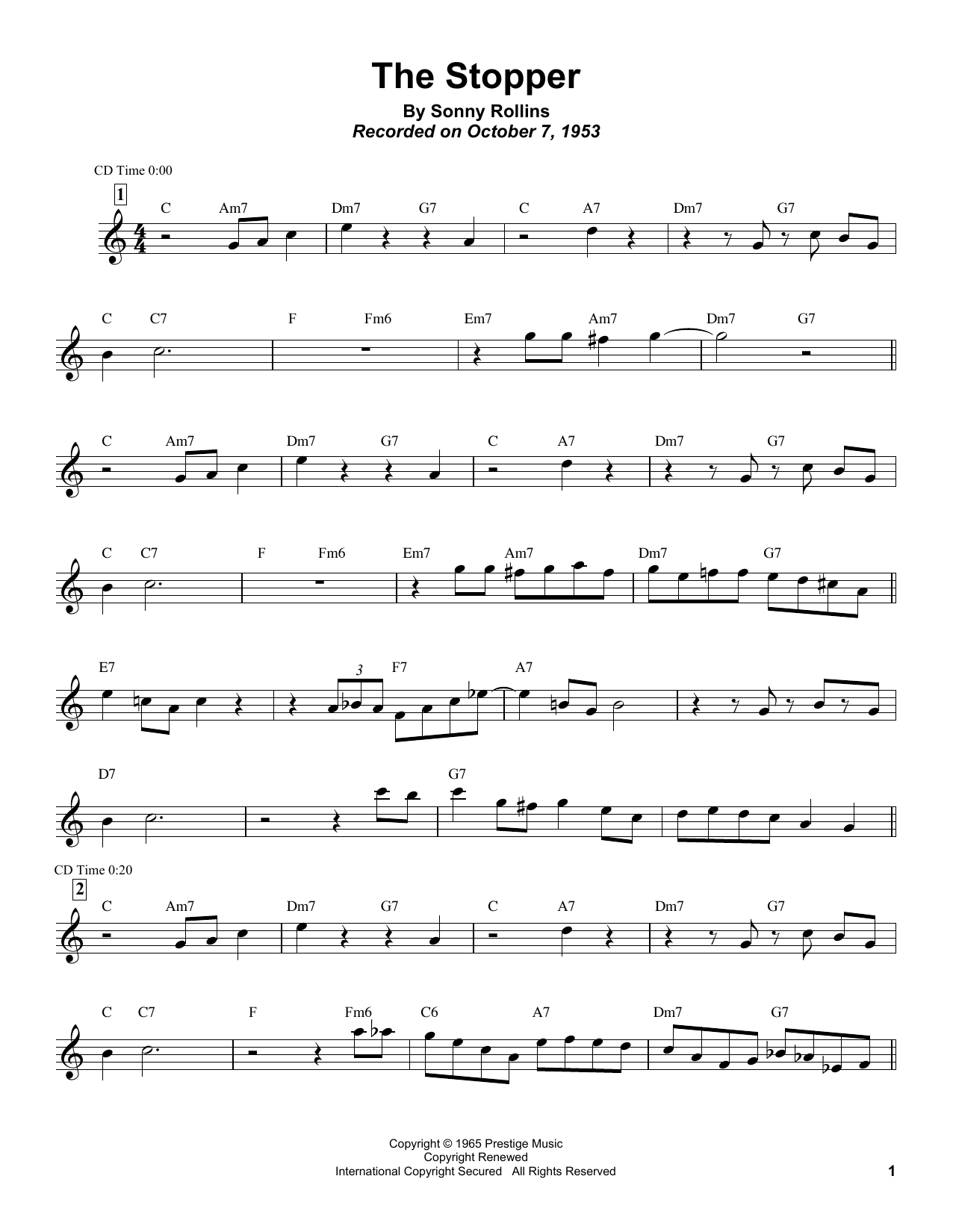 Sonny Rollins The Stopper Sheet Music