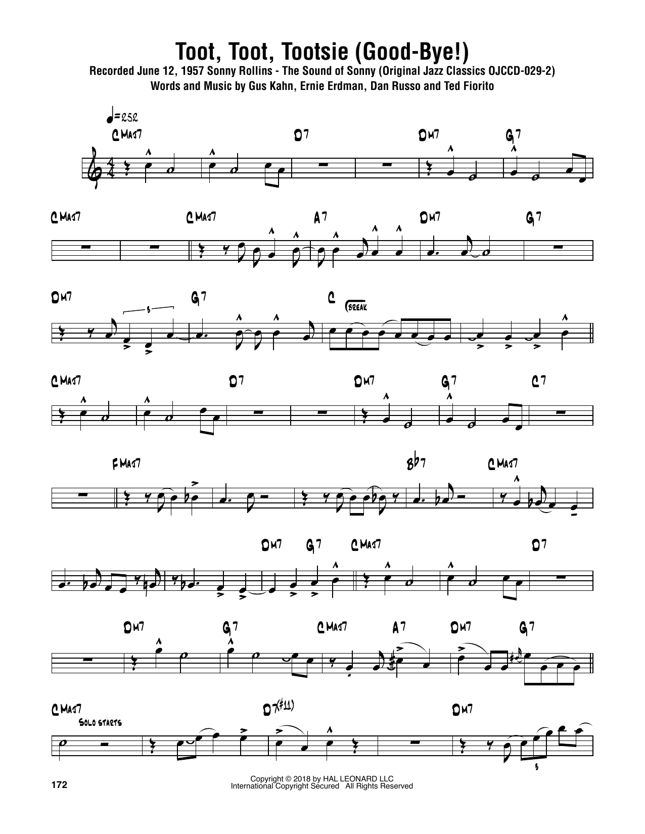 Sonny Rollins Toot, Toot, Tootsie! (Good-bye!) Sheet Music