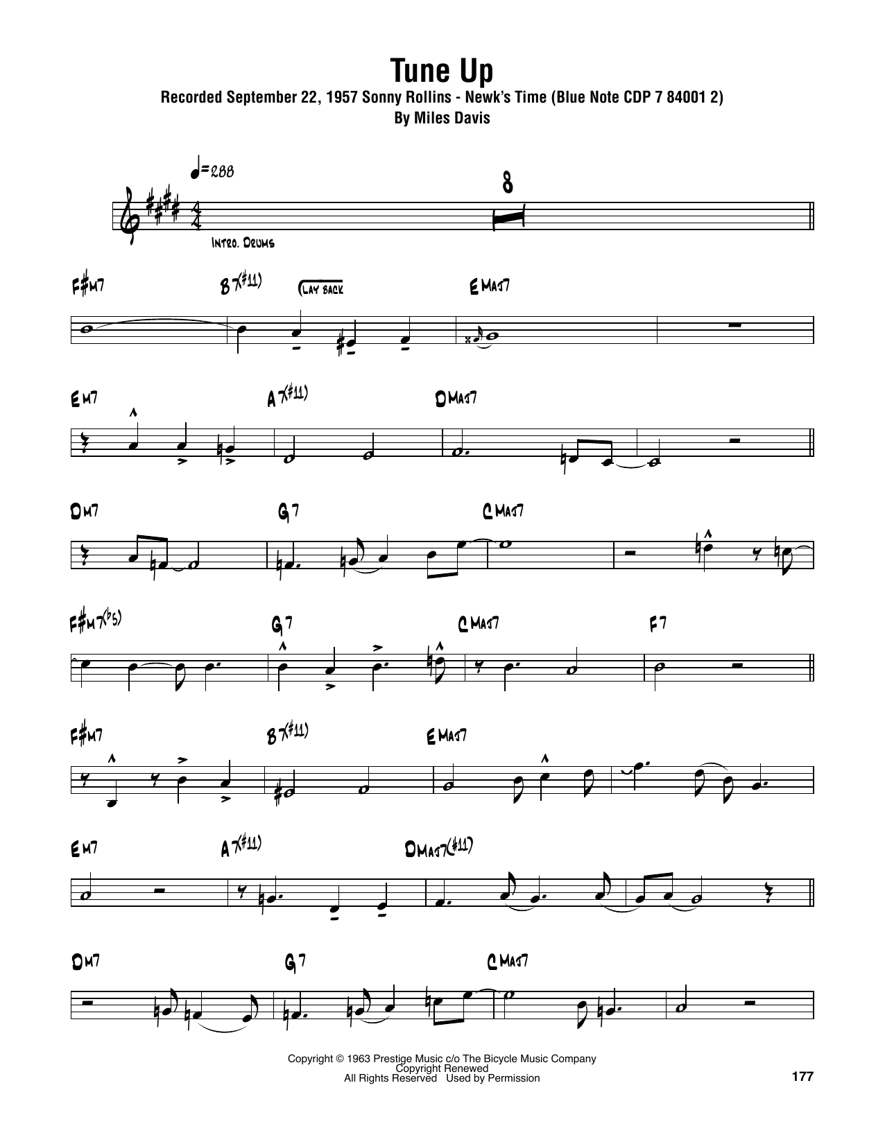 Sonny Rollins Tune Up Sheet Music